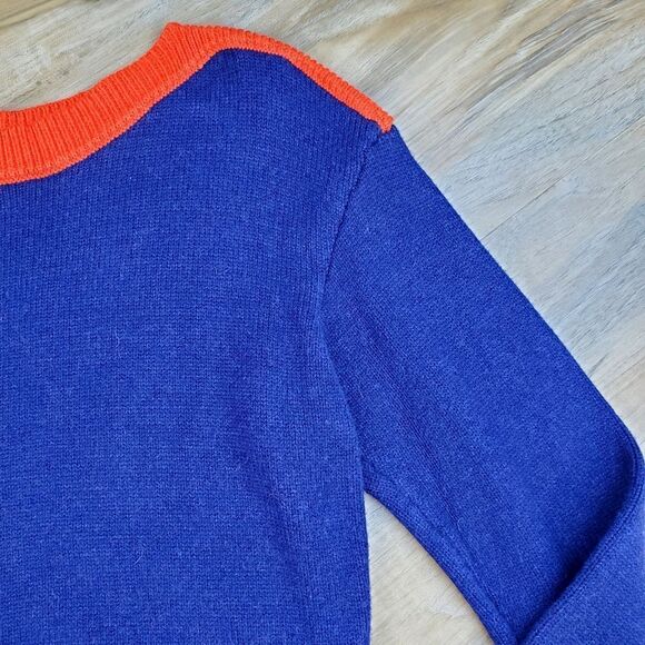 ☔️🩵PattyBoutik Blue & Orange Colorblock Boatneck Sweater Large - Picture 8 of 12